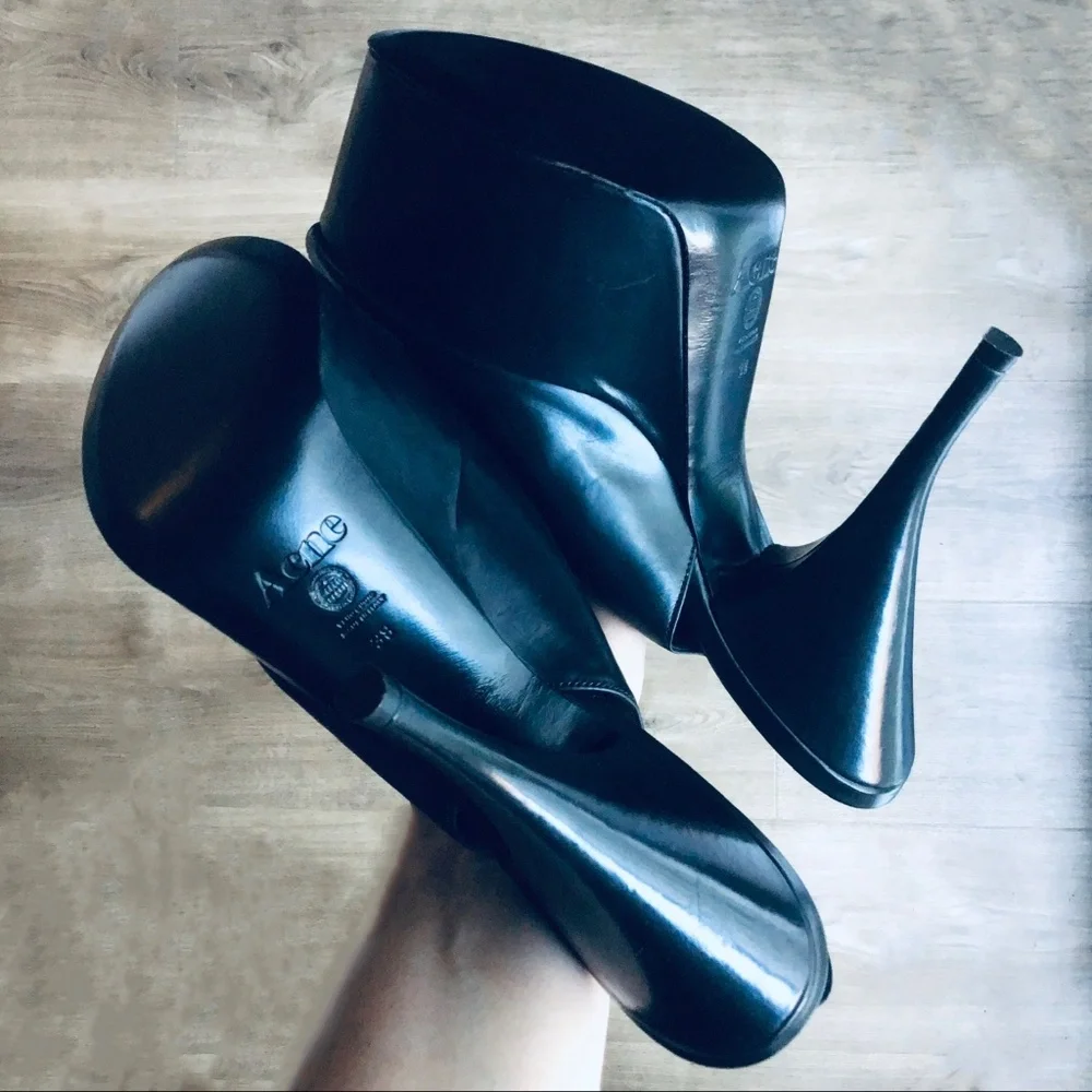 Acne Studios Black Leather Platform Slingback Heels